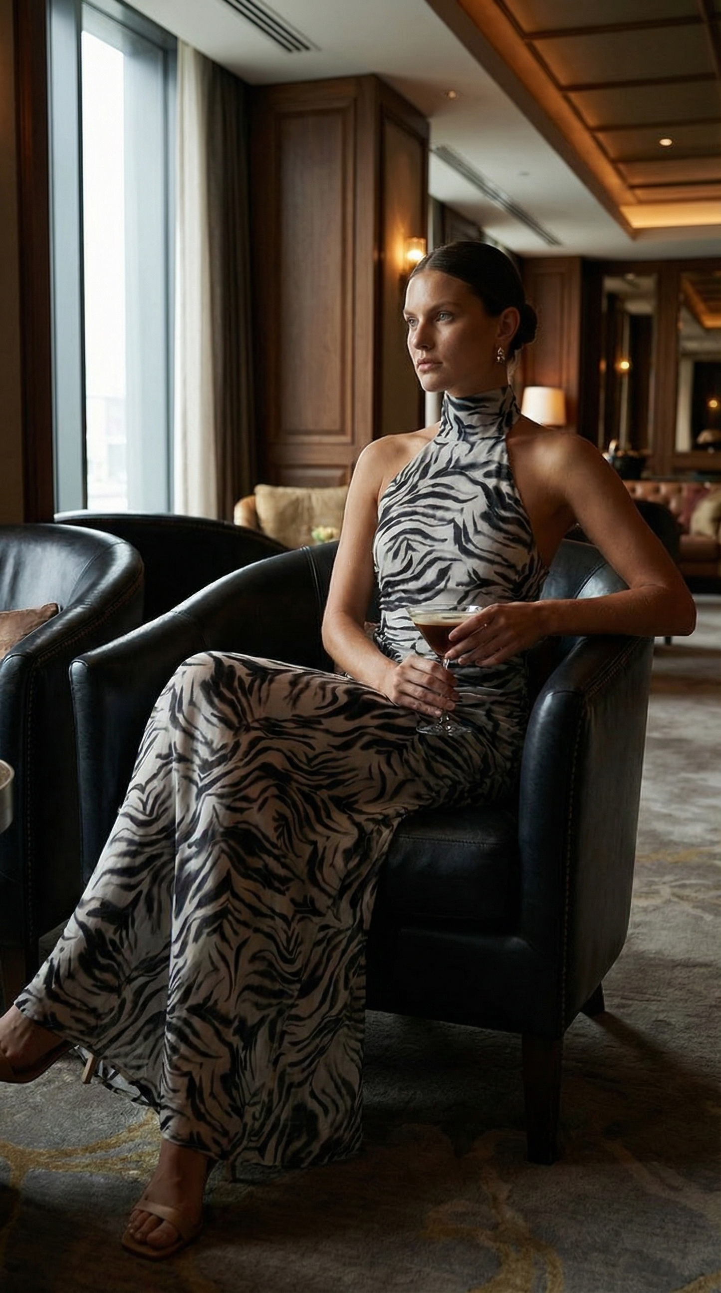 Collar Drop Waist Mesh Maxi
