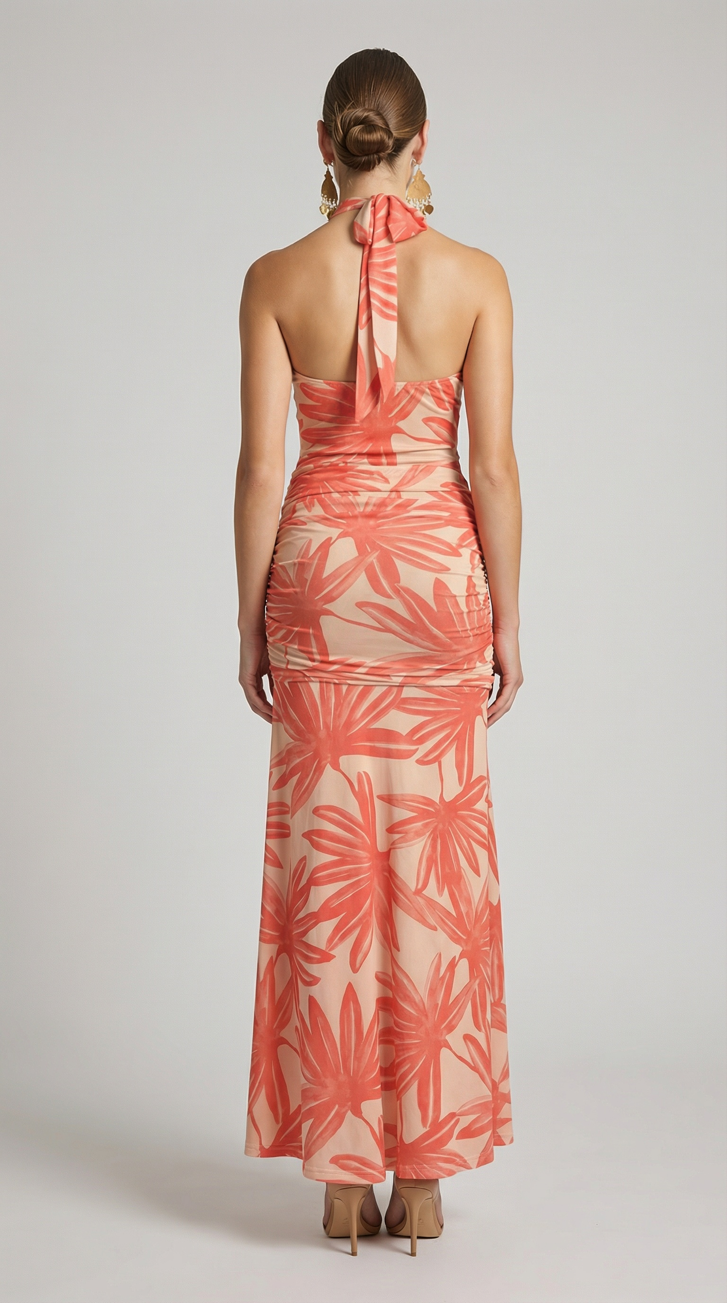 Collar Drop Waist Mesh Maxi