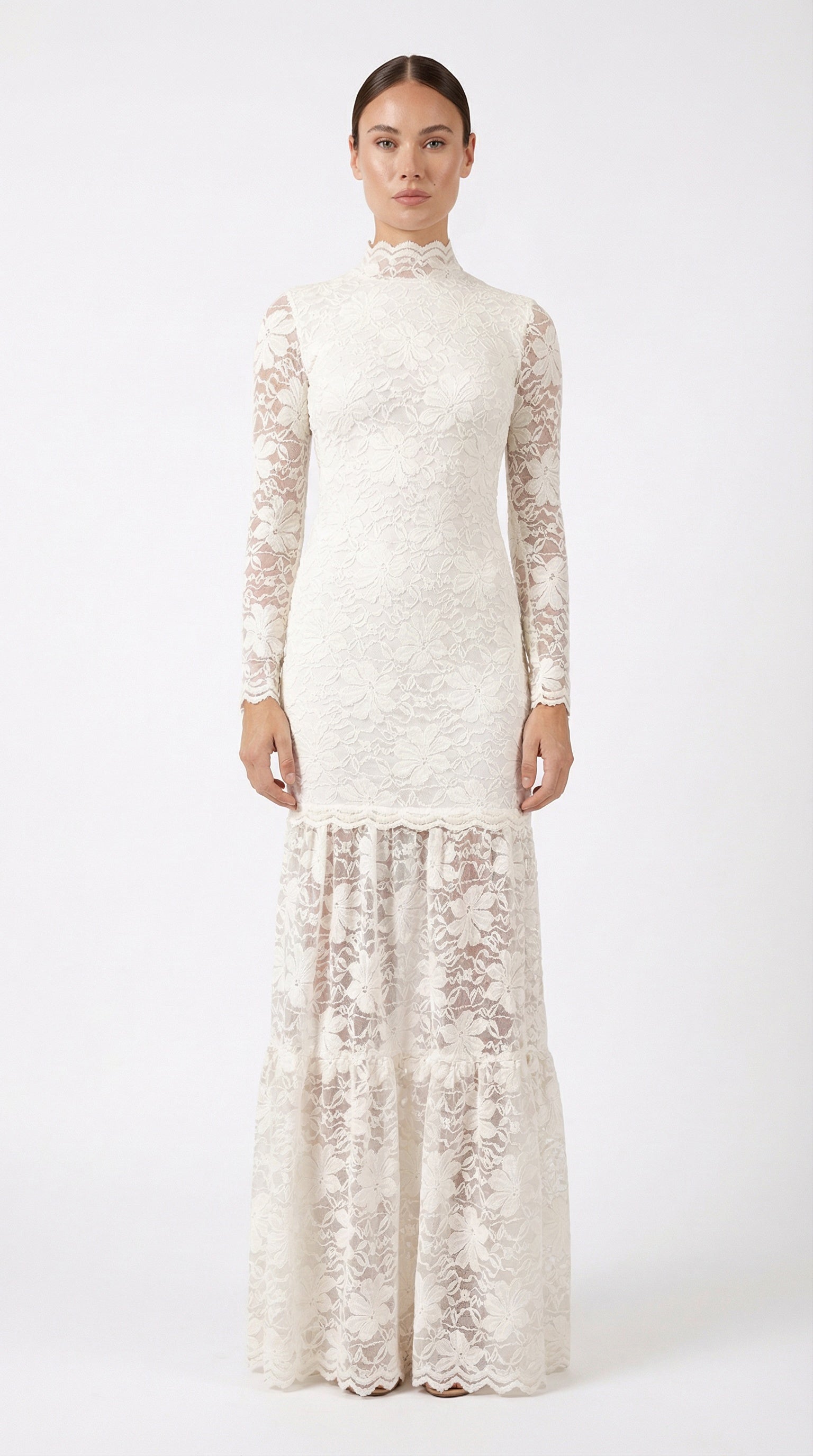 lace scallop maxi dress Paradise Island Scalloped Vanilla Lace Maxi Dress M | Women's Online Boutique | Boho Chic Style