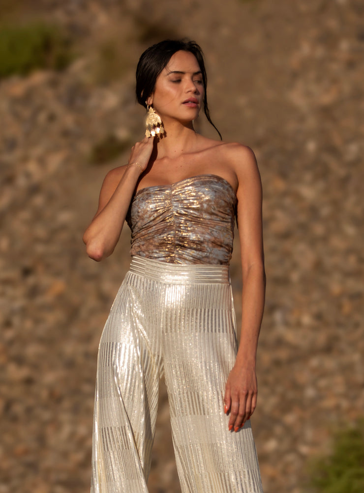 Ruched Bronzed Foil Tube Top