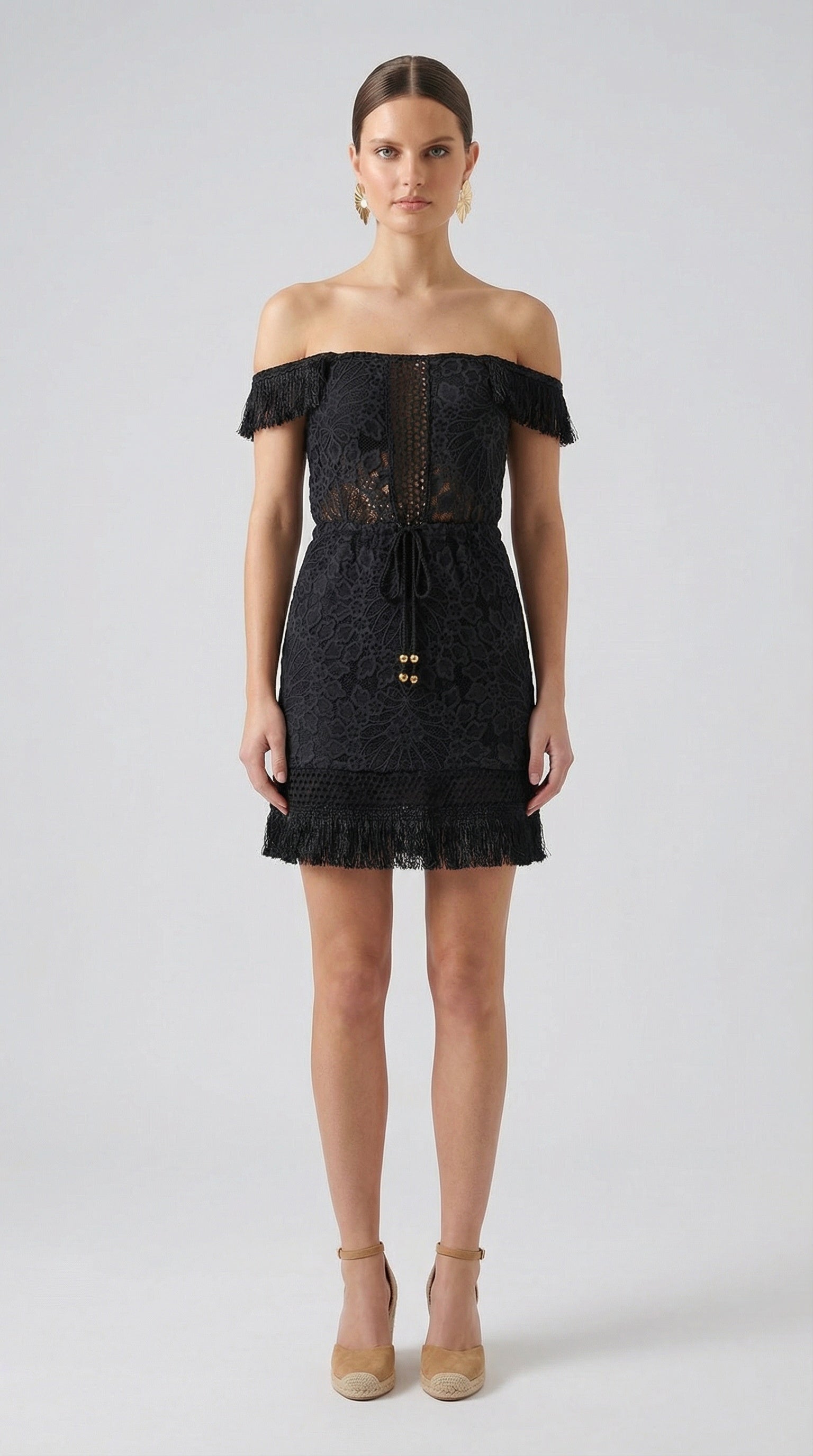chinese dress ladies Midnight Mystique Black Lace Fringe Dress – Rouge Couture Co main image 1