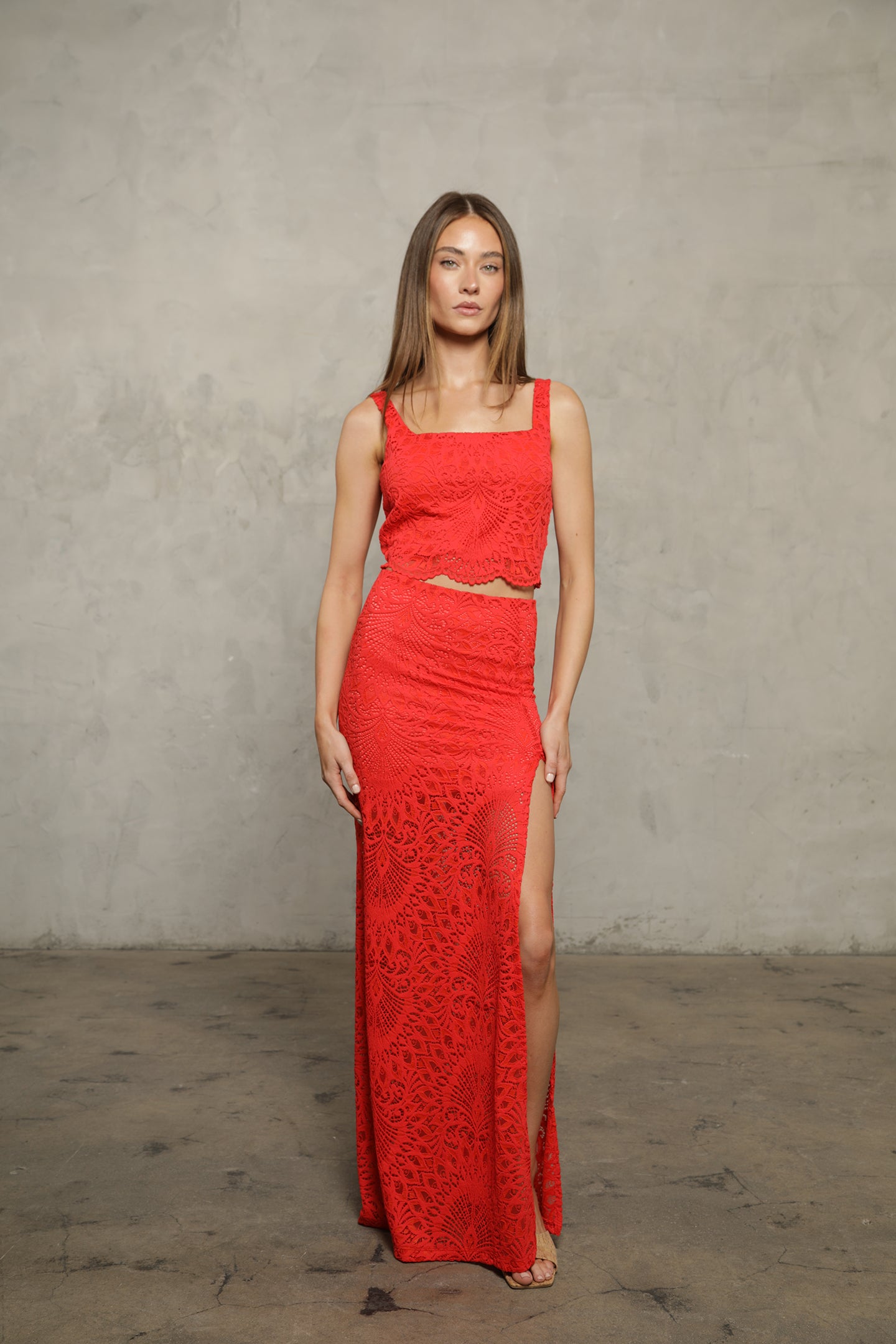 High Slit Lace Maxi Skirt