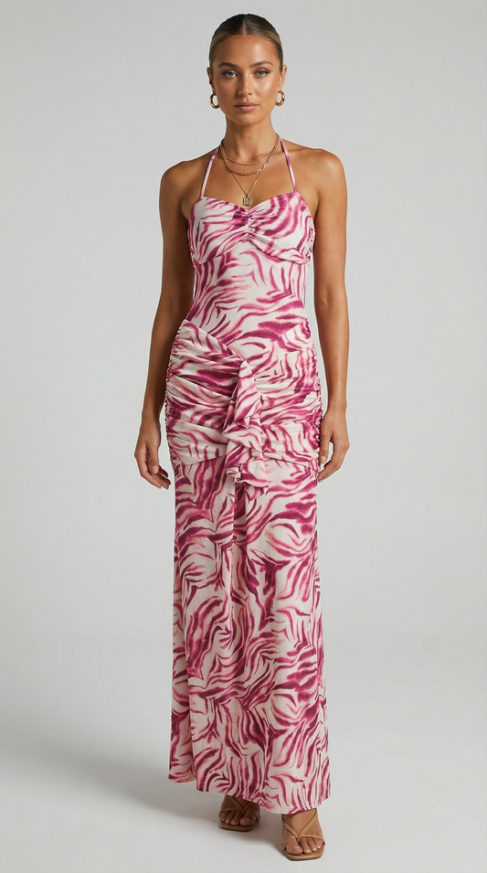 Printed Mesh Mermaid Maxi
