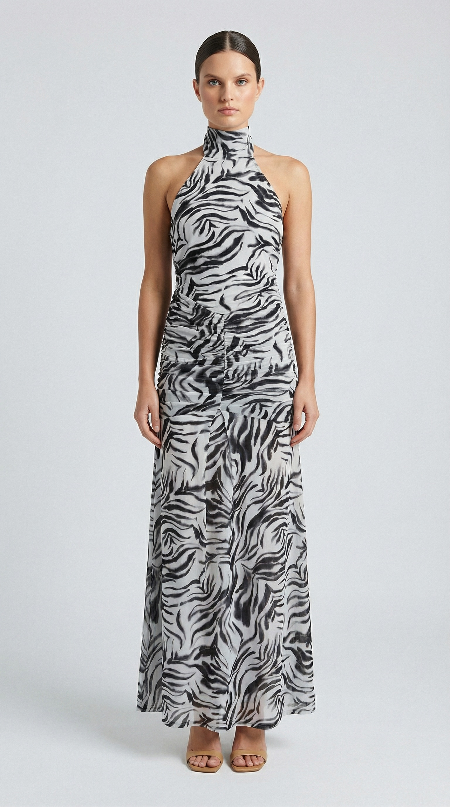 Collar Drop Waist Mesh Maxi