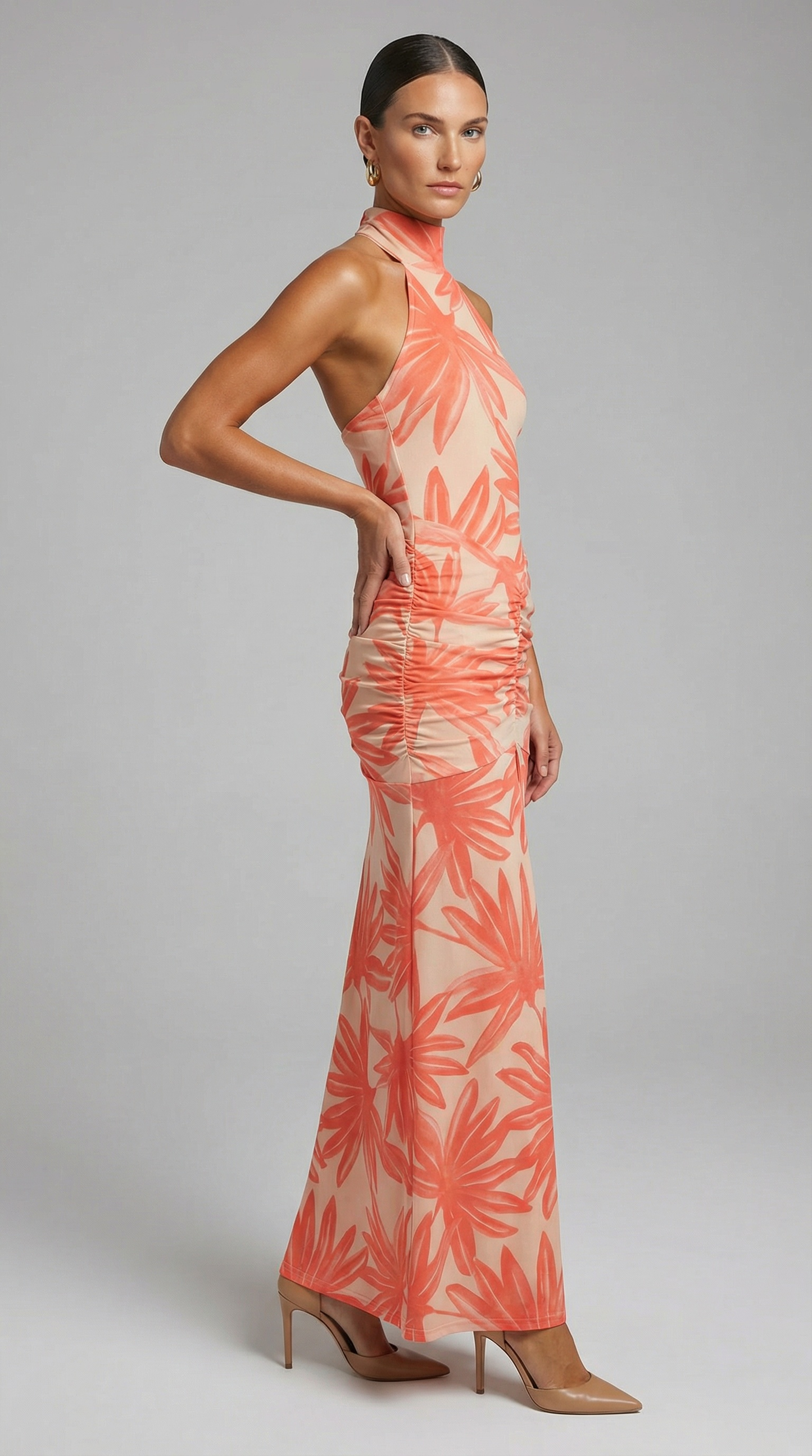 Collar Drop Waist Mesh Maxi