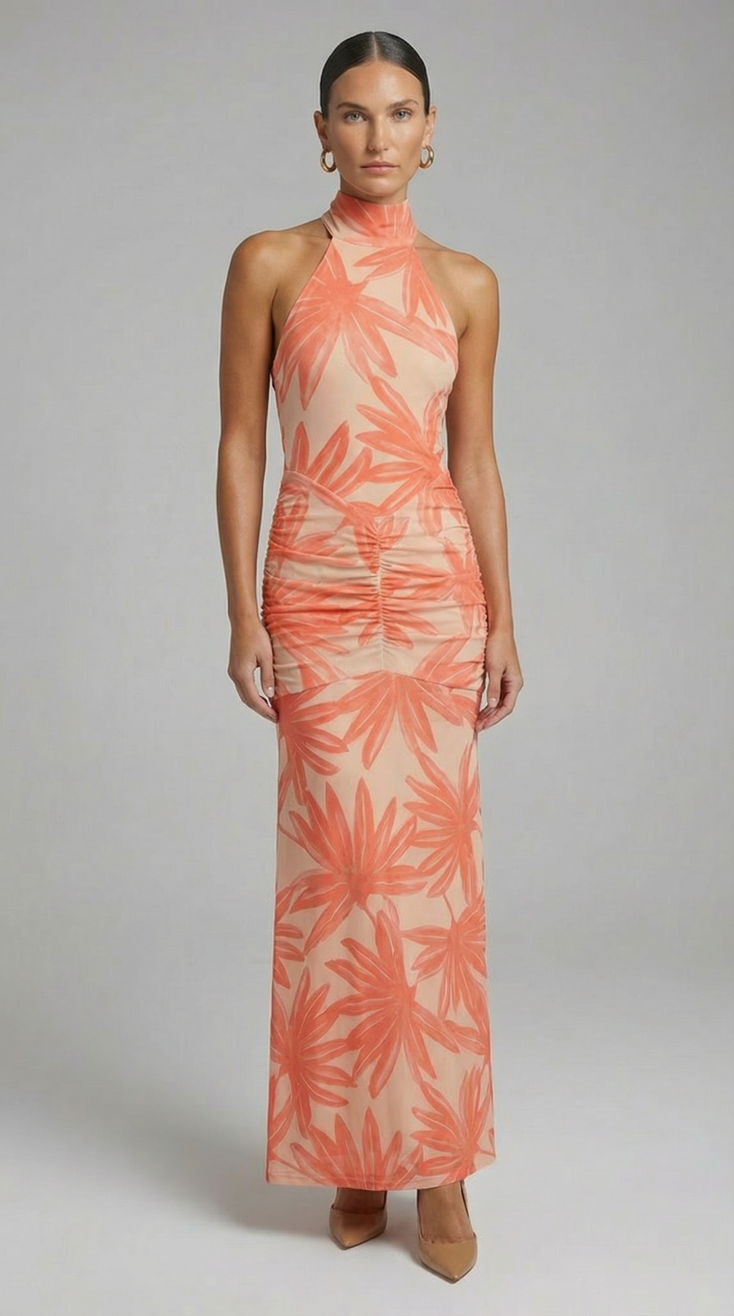 Collar Drop Waist Mesh Maxi