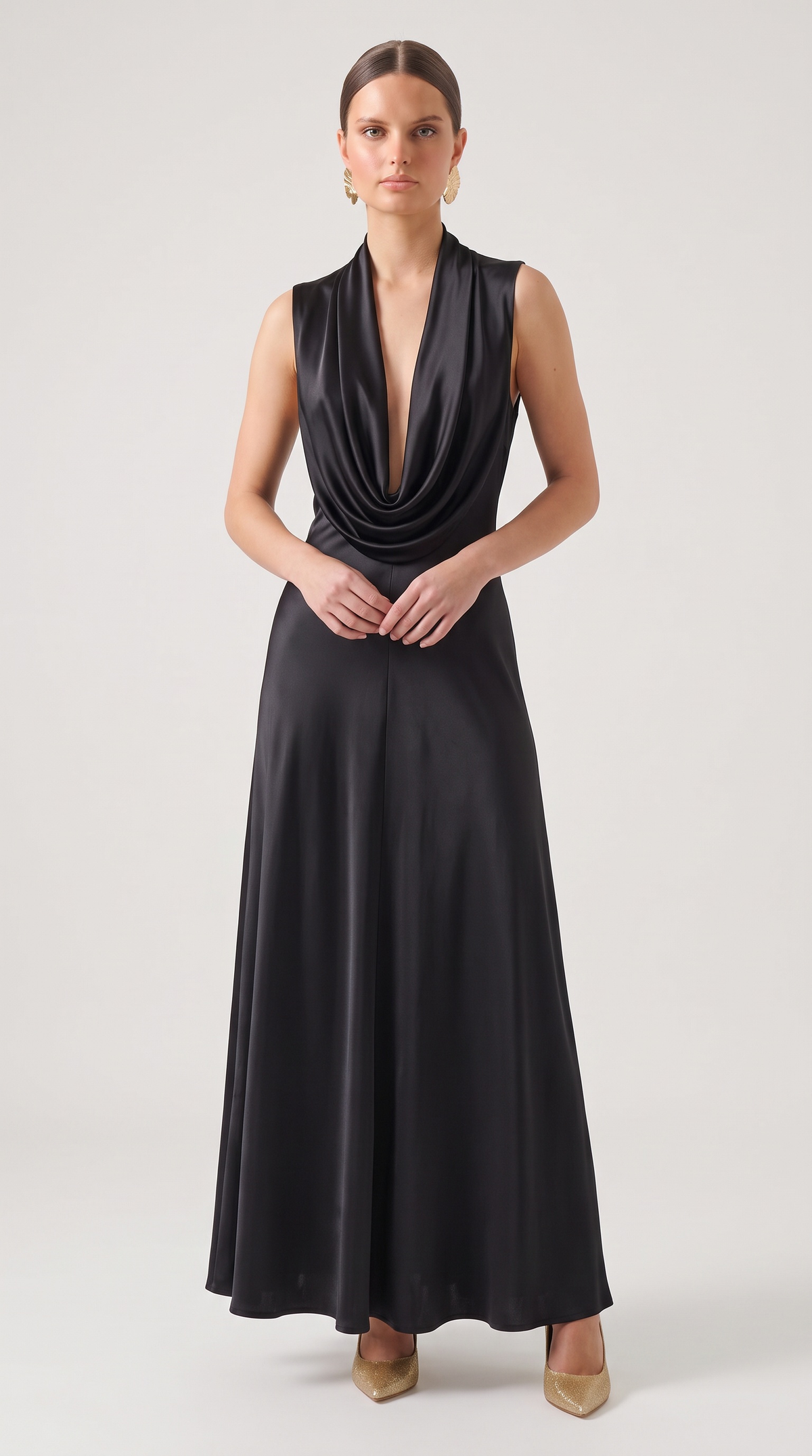Satin Cowl Neck Maxi
