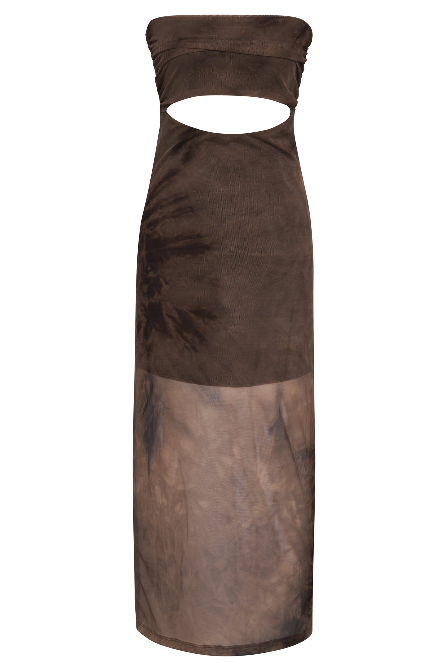 Look no further than the Mocha Tie Dye Mesh Tube Dress to make a timelessly chic statement. Exuding sophistication, this elegant piece is crafted with comfy, full stretch mesh, creating a beautiful silhouette that is perfect for a variety of occasions. From beachy vacation vibes to a dressy date night, this dress has you covered. 