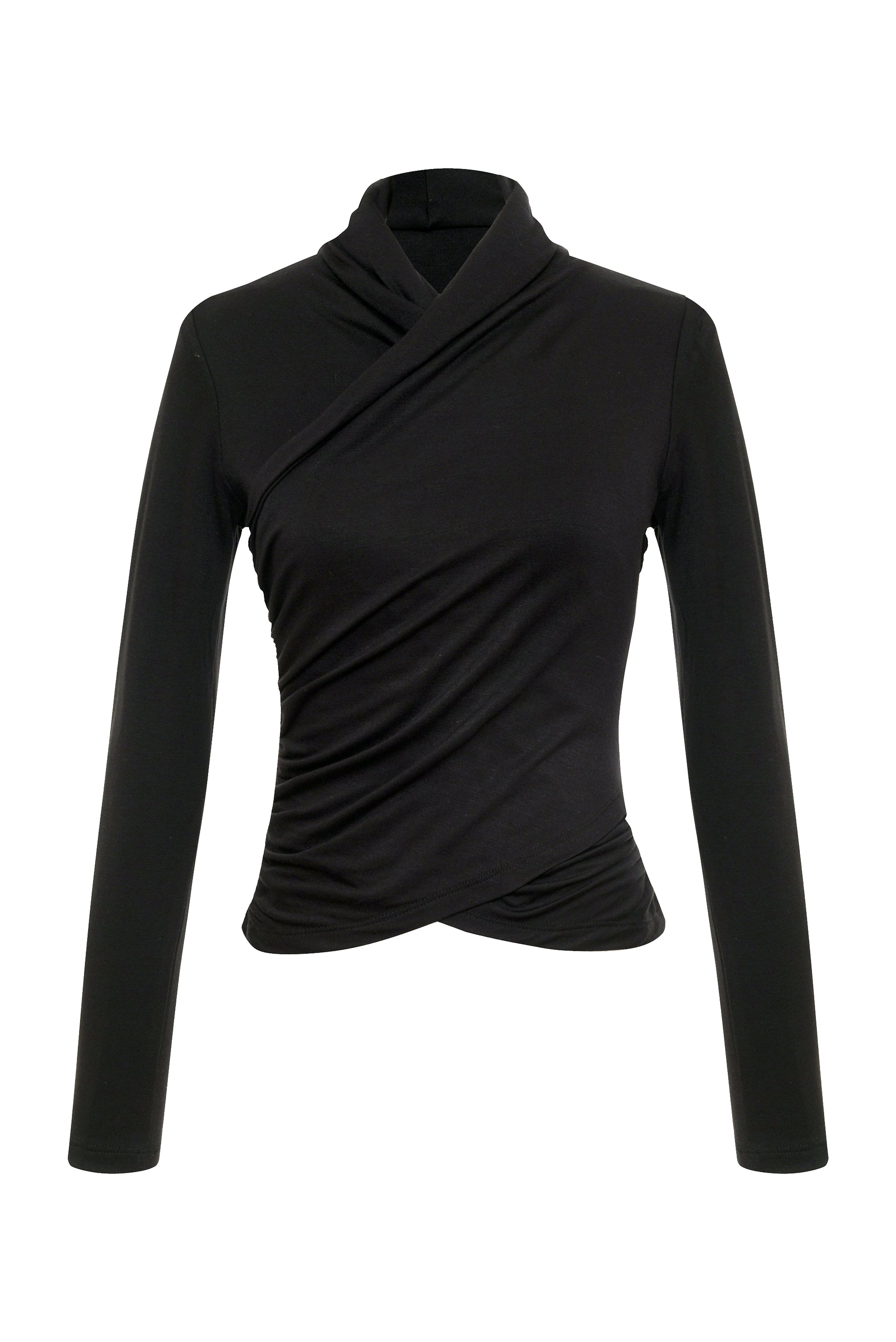 Embrace luxury and comfort with the Nightcap Wrap Collar Top, crafted from our exquisite Modal French Terry. Soft and chic, its cozy silhouette is perfect for those nights out,  casual days at work, dinner dates, and more. Style the wrap Collar top back with any ensemble for a chic, effortless look.