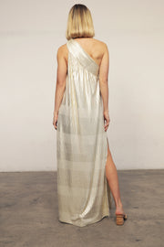 Grecian Lamé One Shoulder Gown