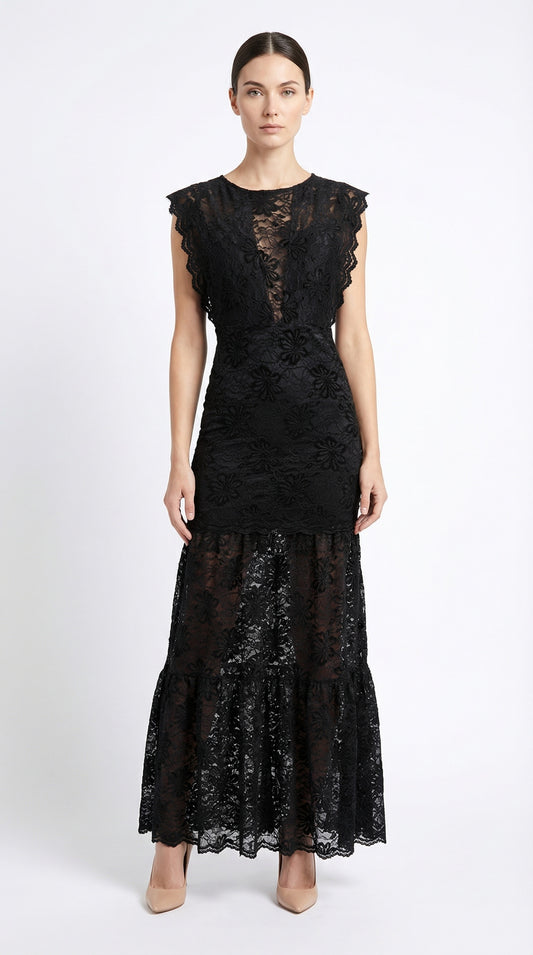 nightcap clothing lace dress Lotus Lace Fringe Maxi Dove / XL
