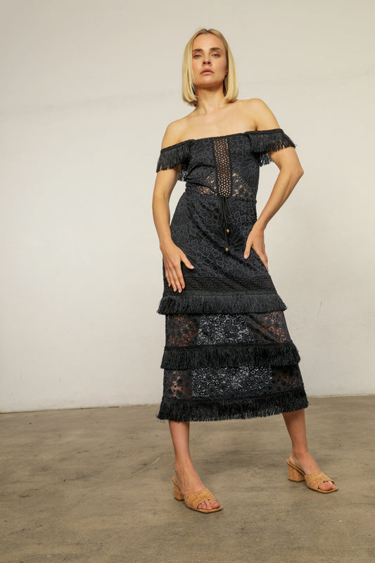 Lotus Lace Fringe Maxi