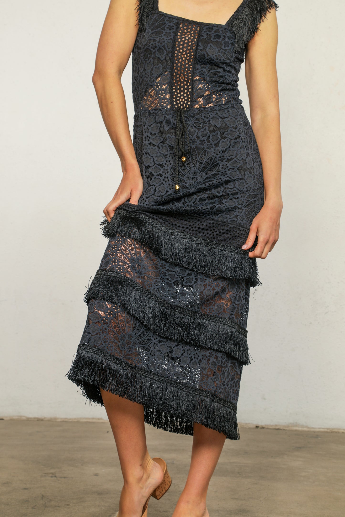 Lotus Lace Fringe Maxi