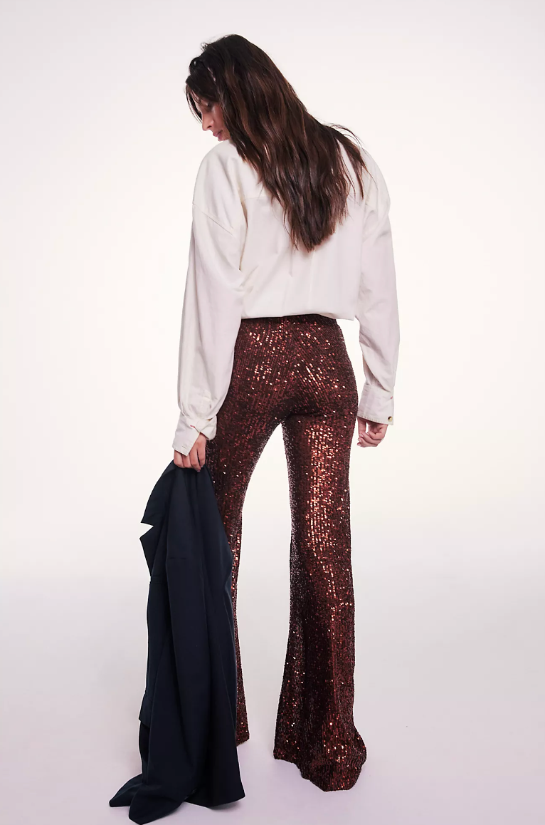 Solid Sequins Flare Pant