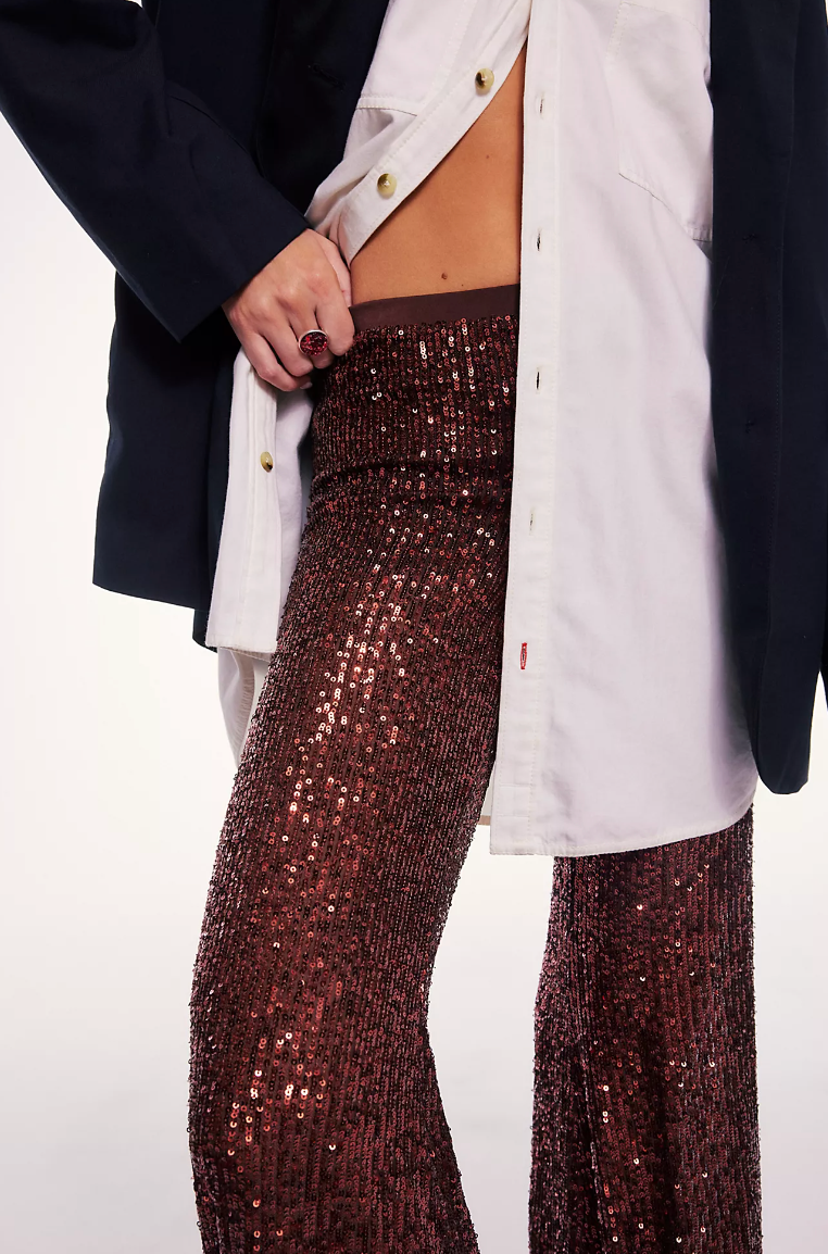 Solid Sequins Flare Pant