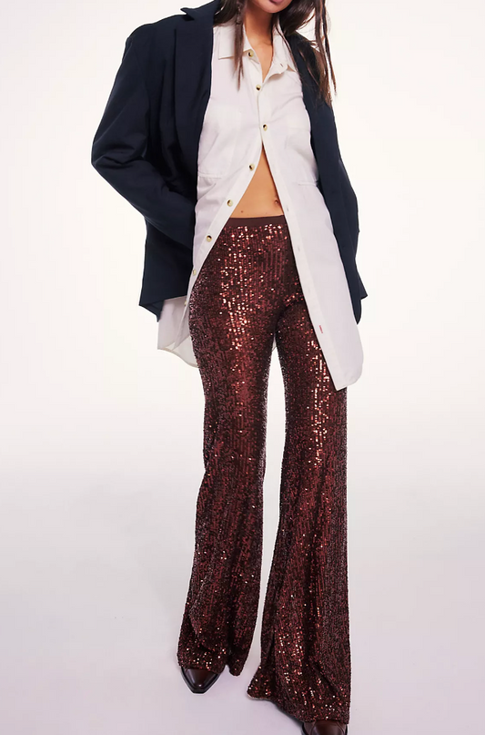 Solid Sequins Flare Pant