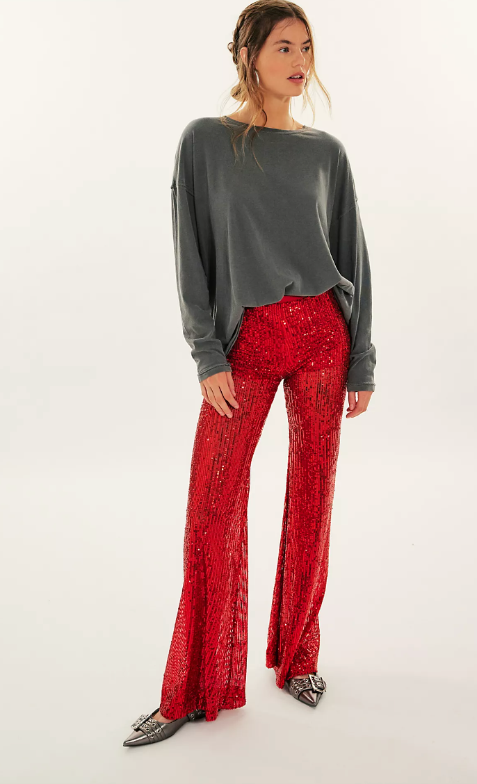 Solid Sequins Flare Pant