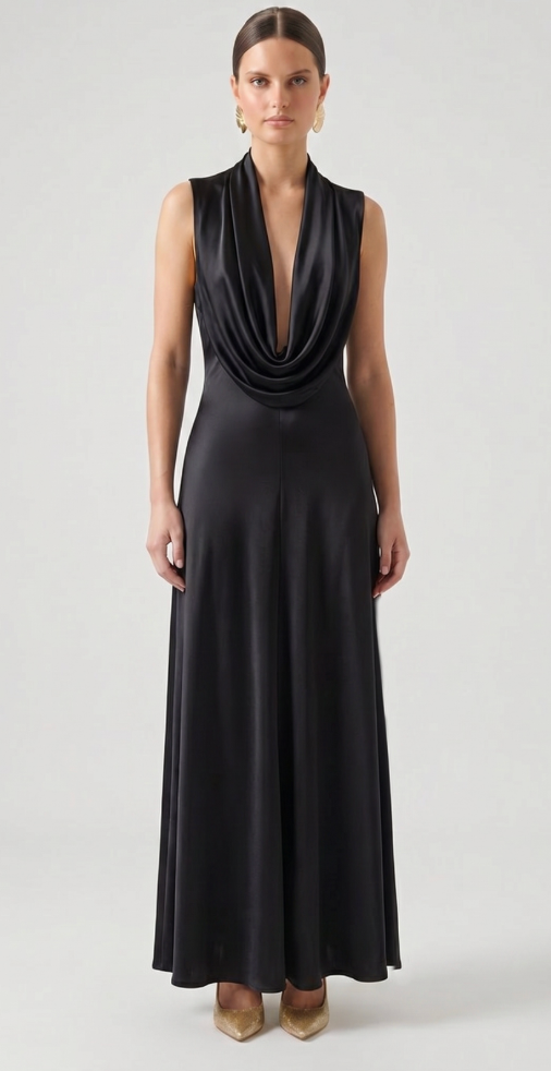 Satin Cowl Neck Maxi